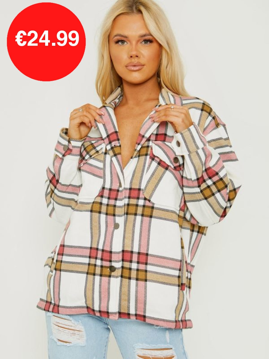 Fuchsia Oversized Checked Shirt Jacket