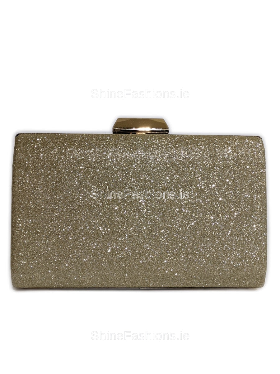 Gold Pleated Glitter Clutch Bag with Handle