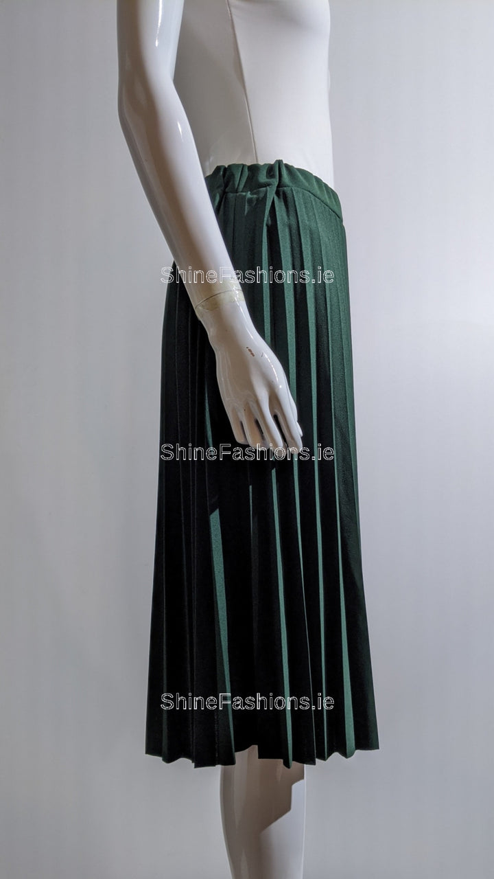 Green Pleated Knee Length Skirt