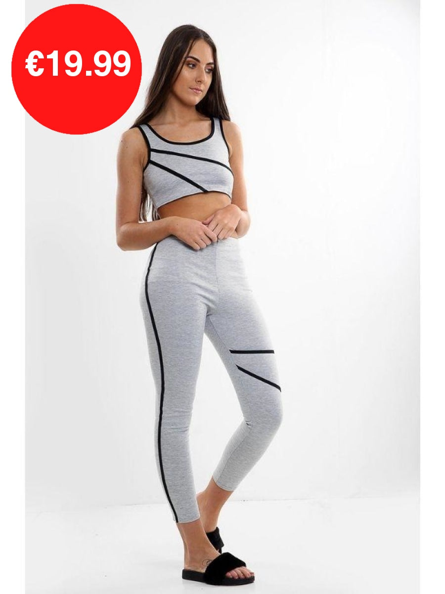 Grey Two Piece Crop Top Activewear Set