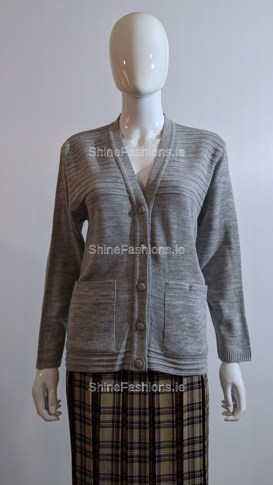 Grey V-Neck Two Pocket Cardigan