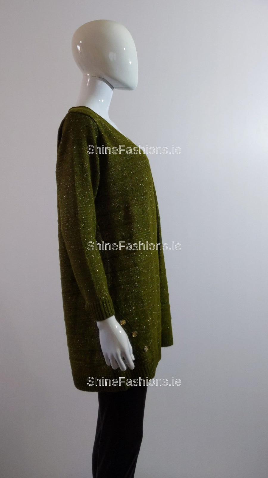 Khaki Green Glitter Design Open Cardigan