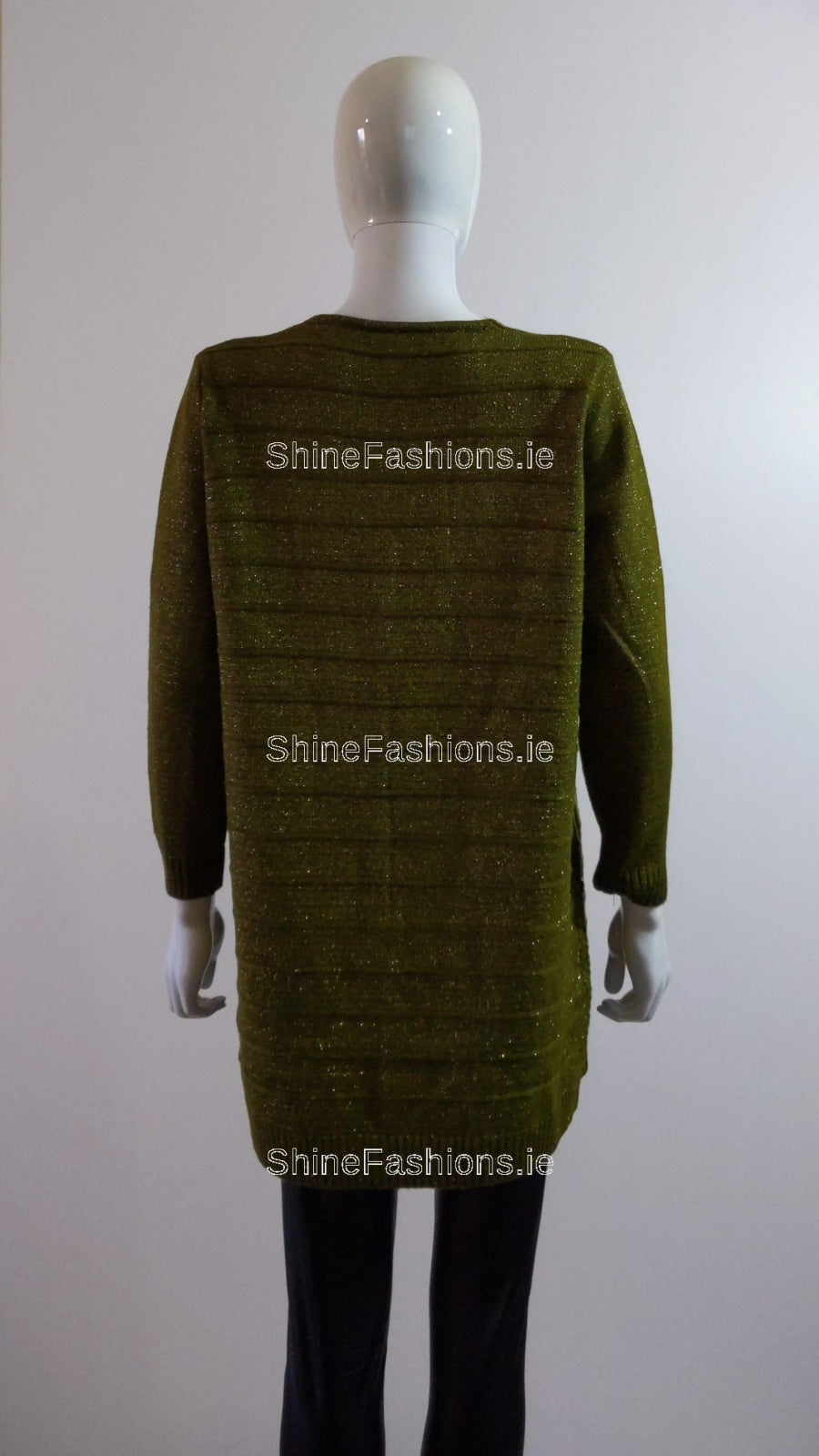 Khaki Green Glitter Design Open Cardigan