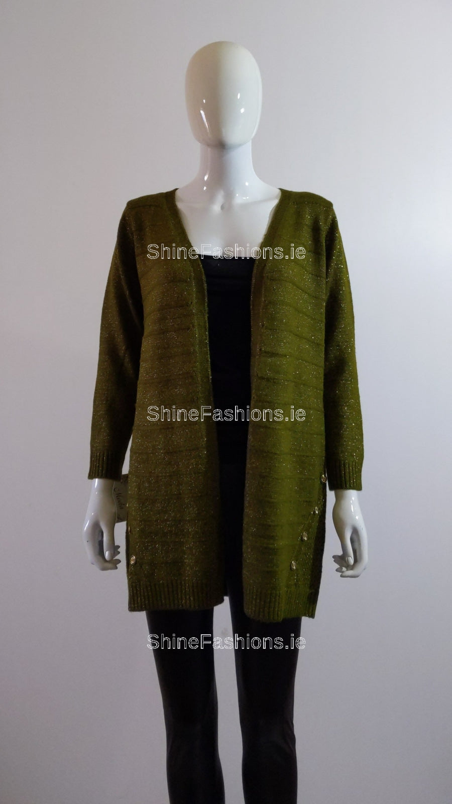 Khaki Green Glitter Design Open Cardigan