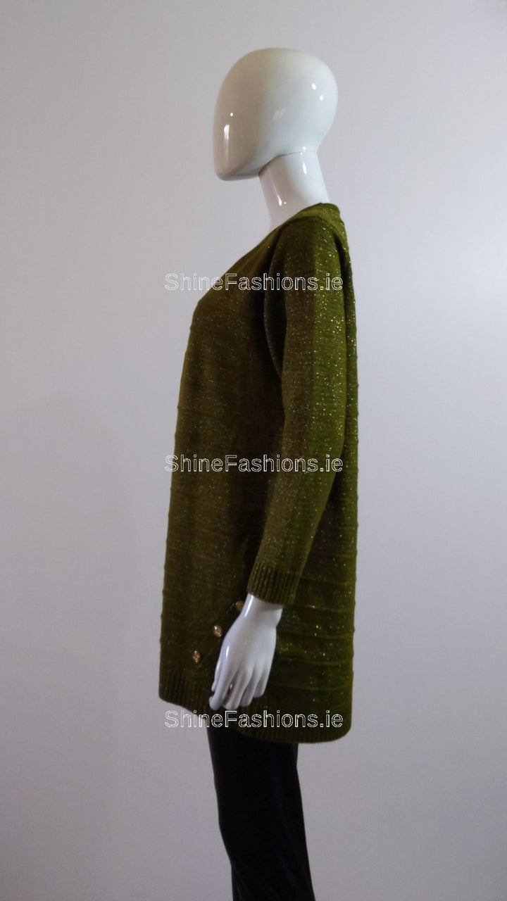 Khaki Green Glitter Design Open Cardigan