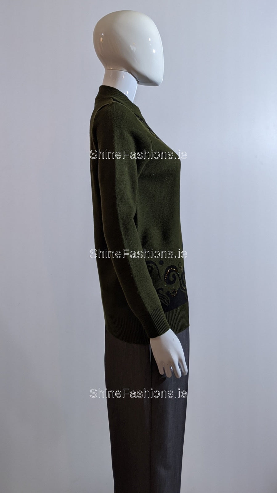 Khaki Green Glitter Pattern Jumper