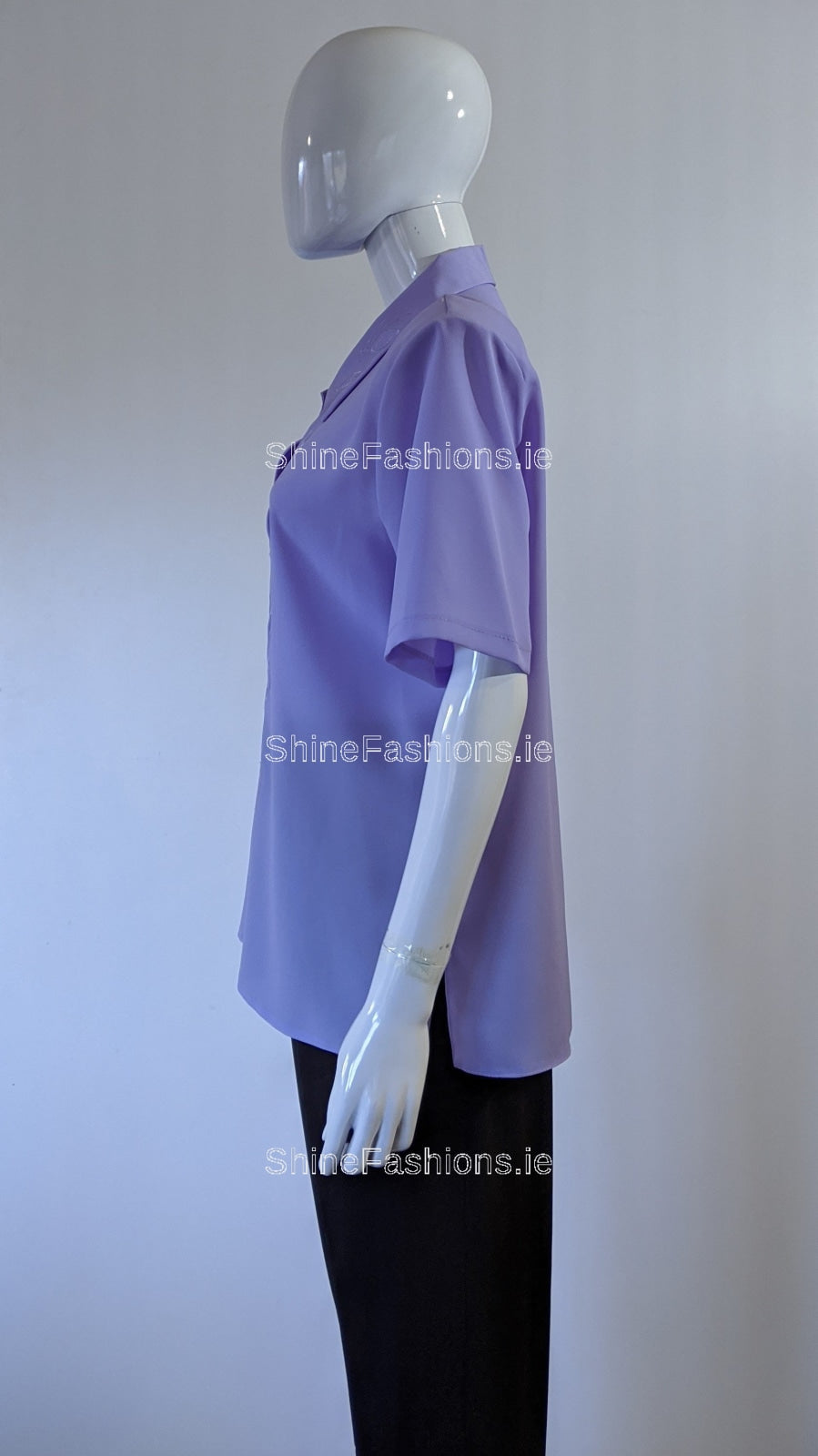 Lavender Collar Button Up Short Sleeve Blouse Top