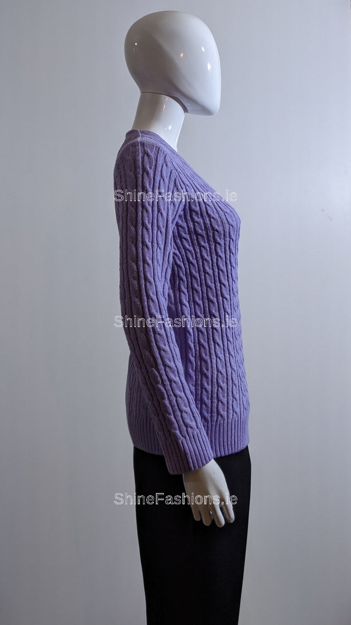 Lavender V-Neck Cable Knit Jumper