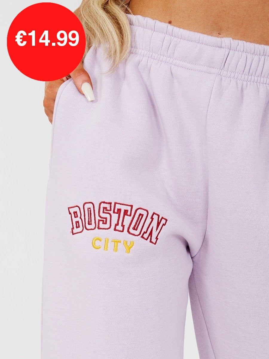 Lilac Boston Embroidered Fleece Jogger