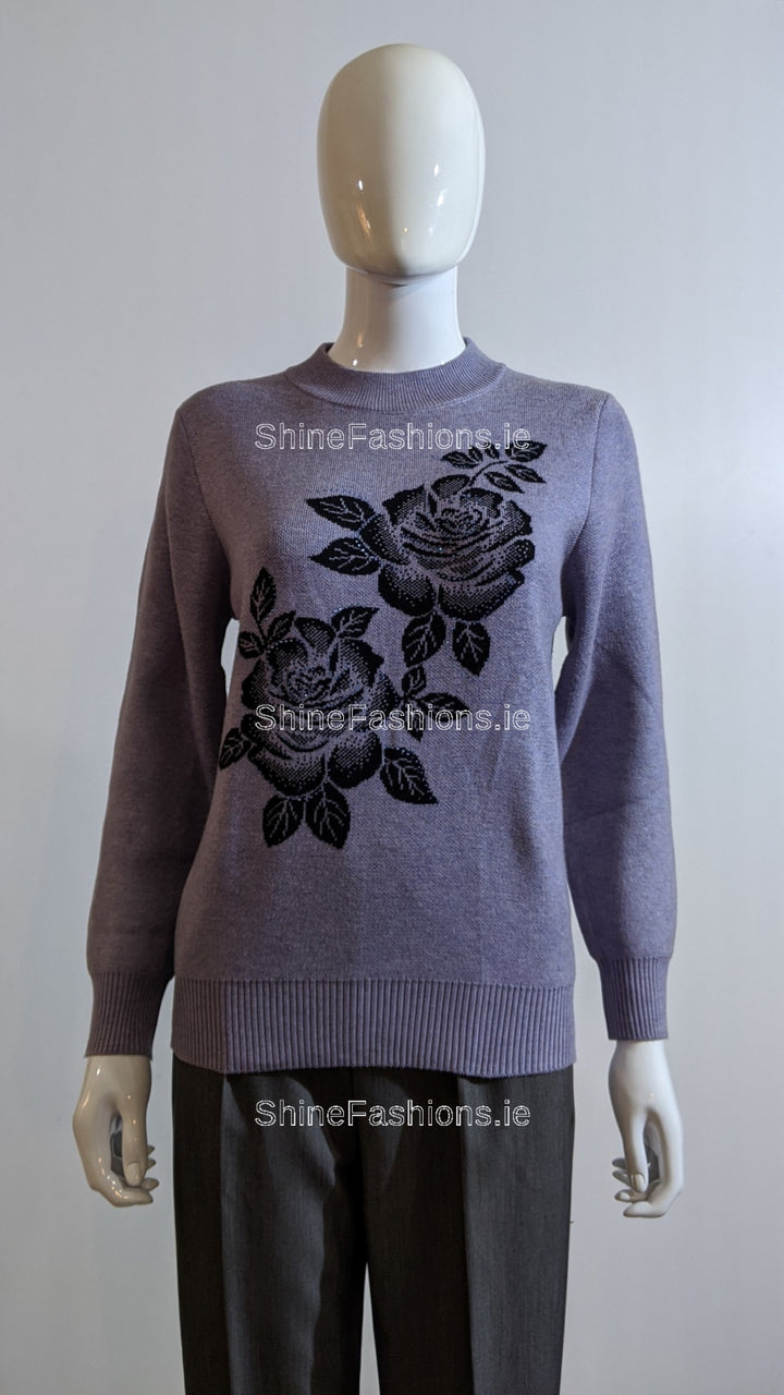 Lilac Floral Pattern Glitter Design Jumper