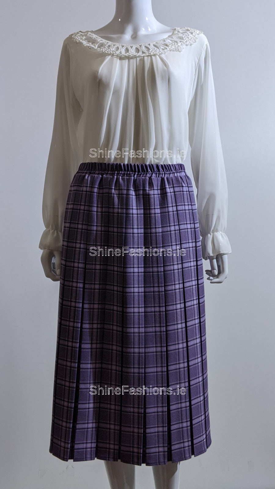 Lilac Pleated Lined Check Skirt