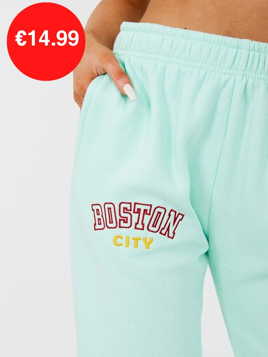 Mint Boston Embroidered Fleece Jogger