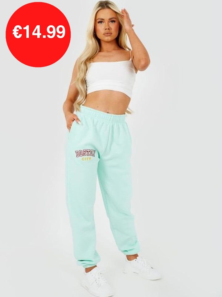 Mint Boston Embroidered Fleece Jogger