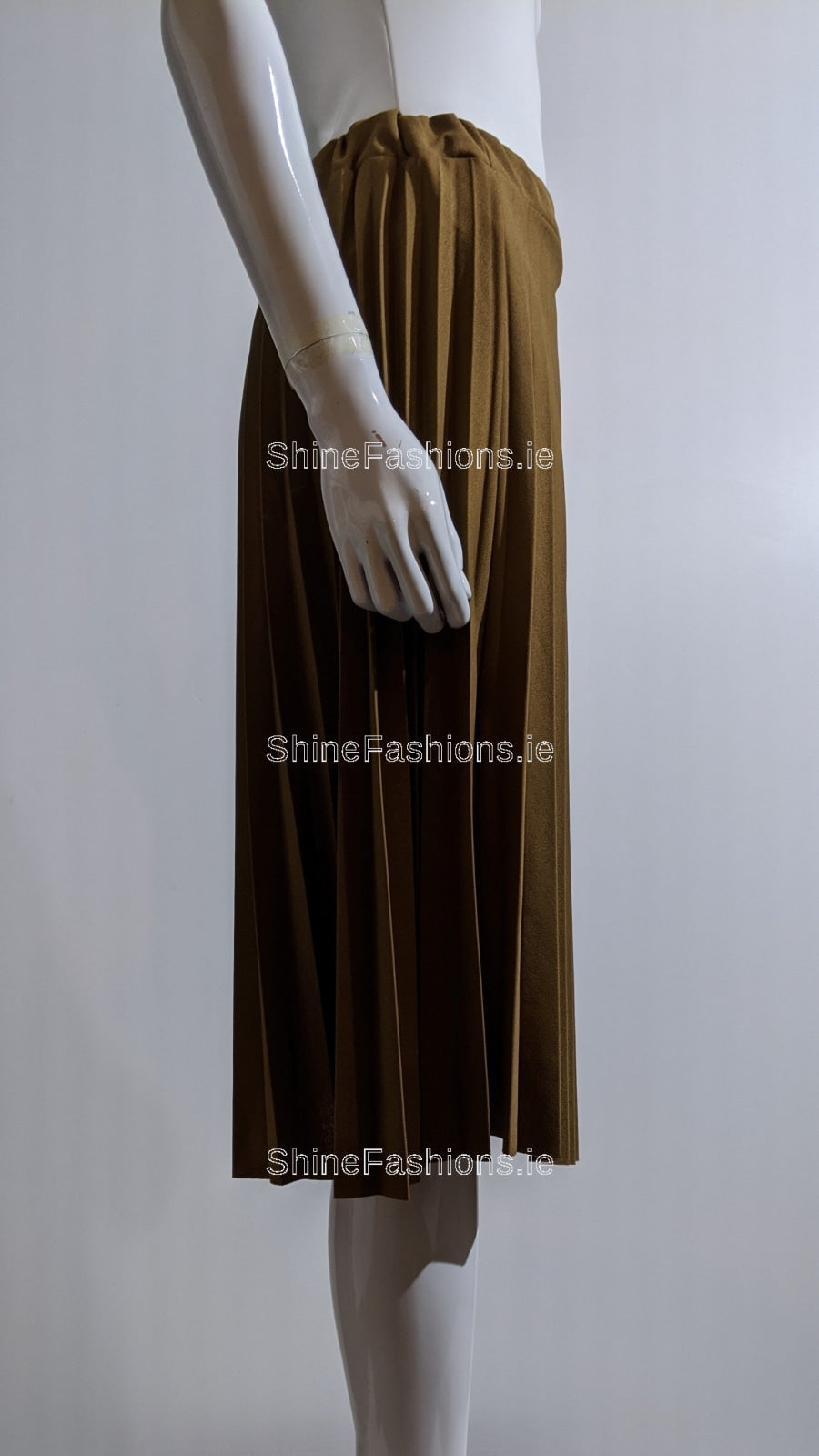 Mocha Pleated Knee Length Skirt