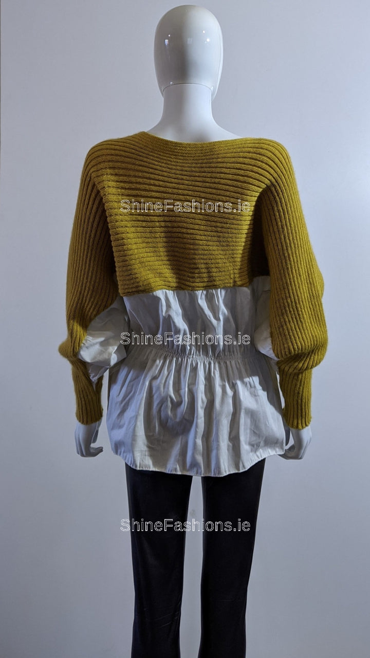 Mustard Knitted Contrast Shirt Jumper