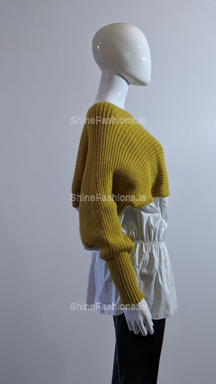 Mustard Knitted Contrast Shirt Jumper