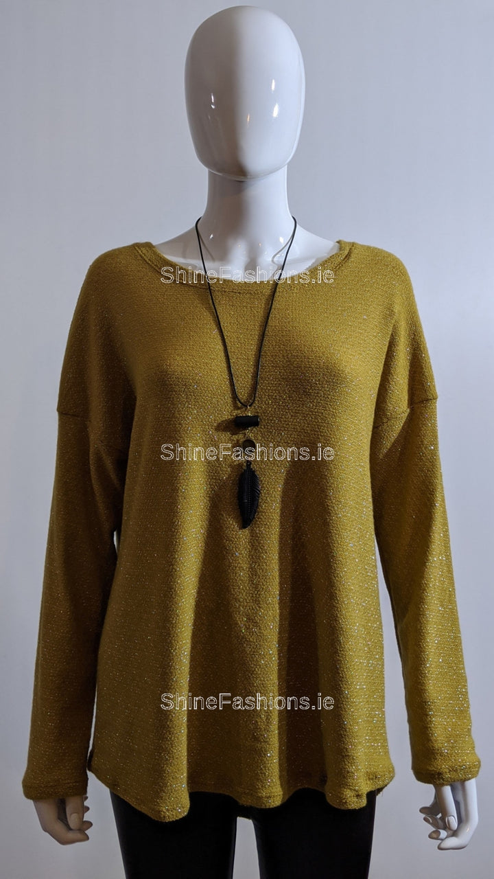 Mustard Necklace Glitter Detail Top