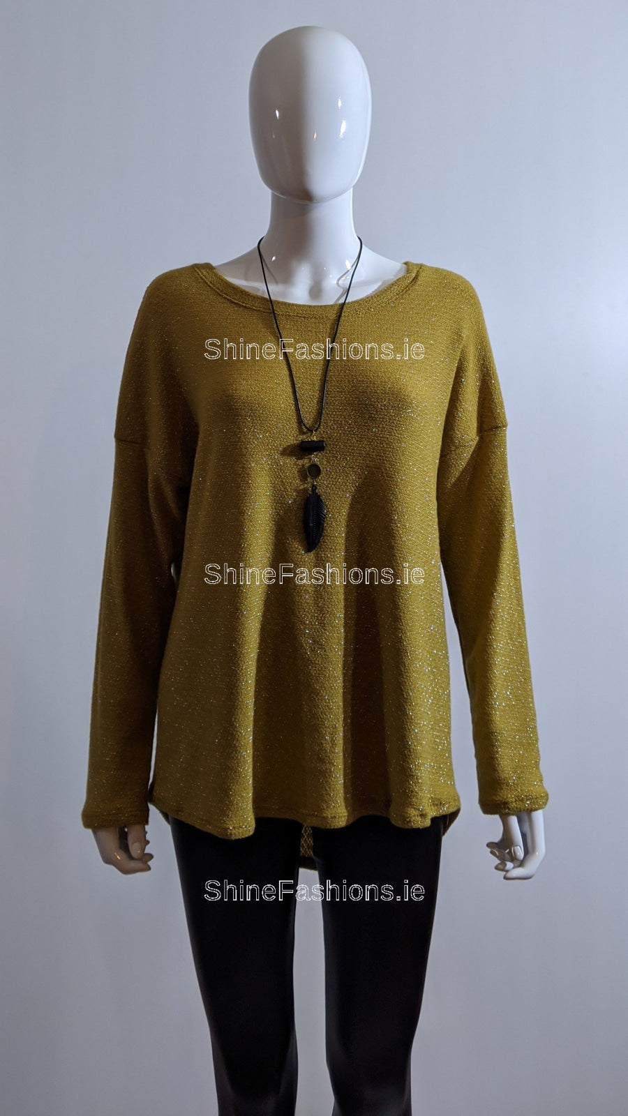 Mustard Necklace Glitter Detail Top