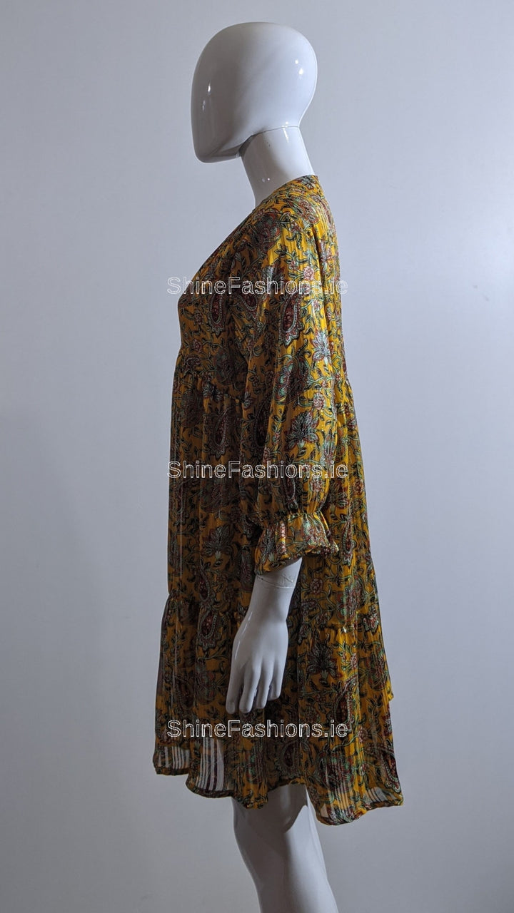 Mustard Paisley Design Smock Dress