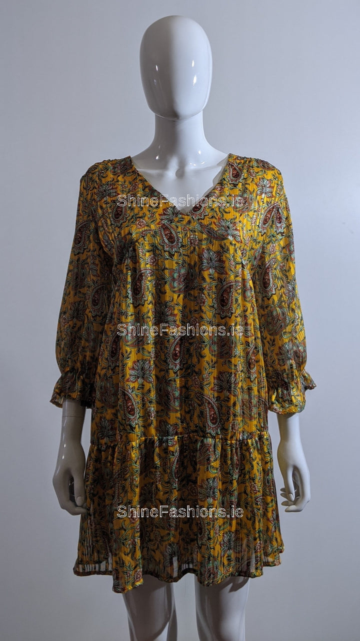 Mustard Paisley Design Smock Dress