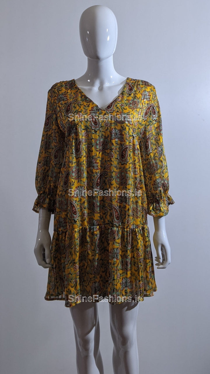 Mustard Paisley Design Smock Dress