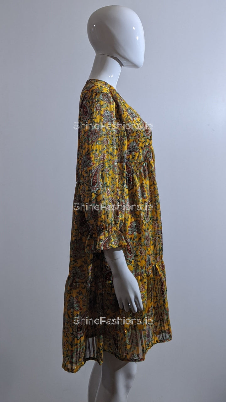 Mustard Paisley Design Smock Dress