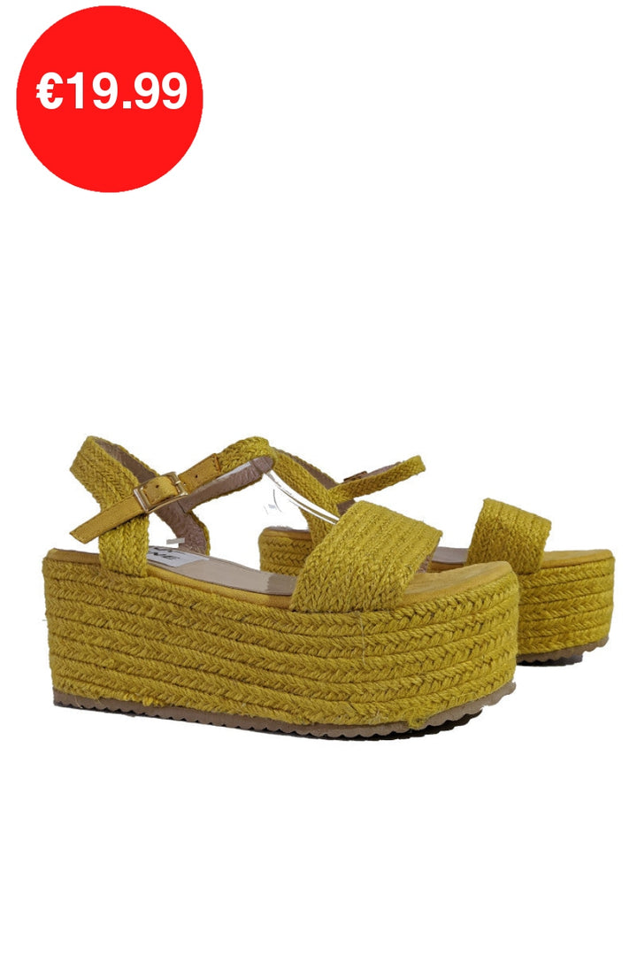 Mustard Platform Braided Espadrille Sandals