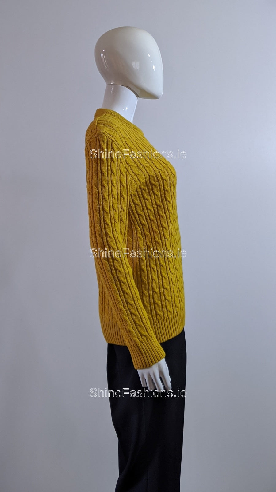 Mustard Round Neck Cable Knit Jumper