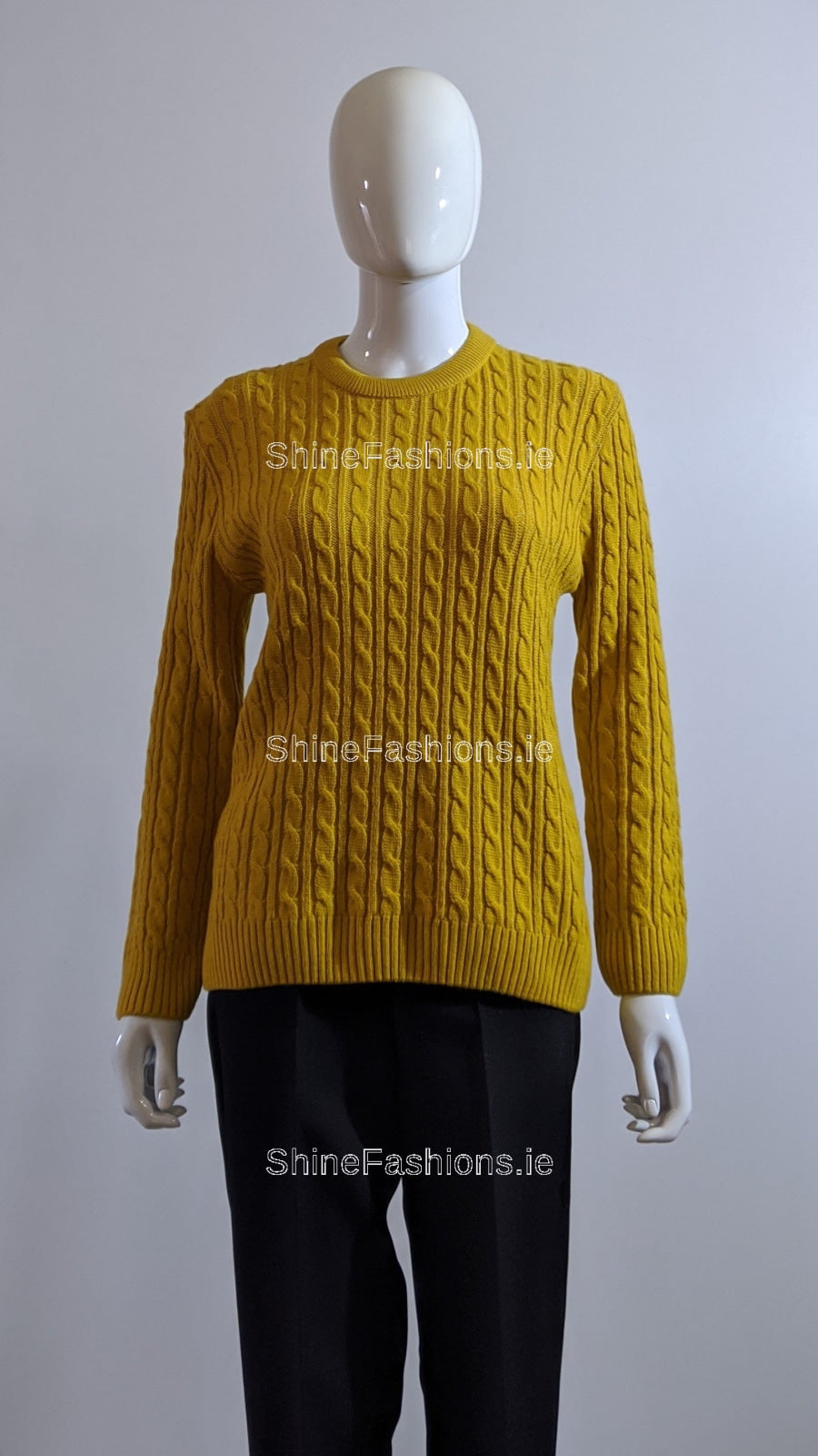 Mustard Round Neck Cable Knit Jumper