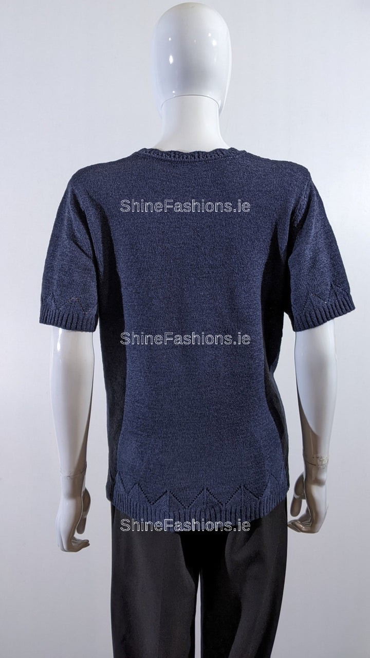 Navy Beaded Soft Touch Short Sleeve Jumper