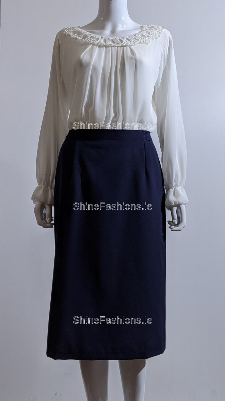 Navy Elasticated Straight Skirt