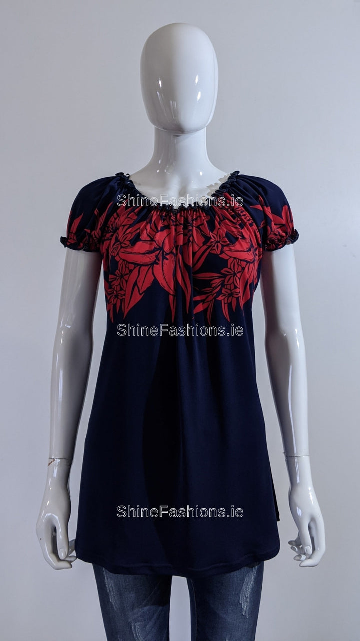 Navy Floral Pattern Top