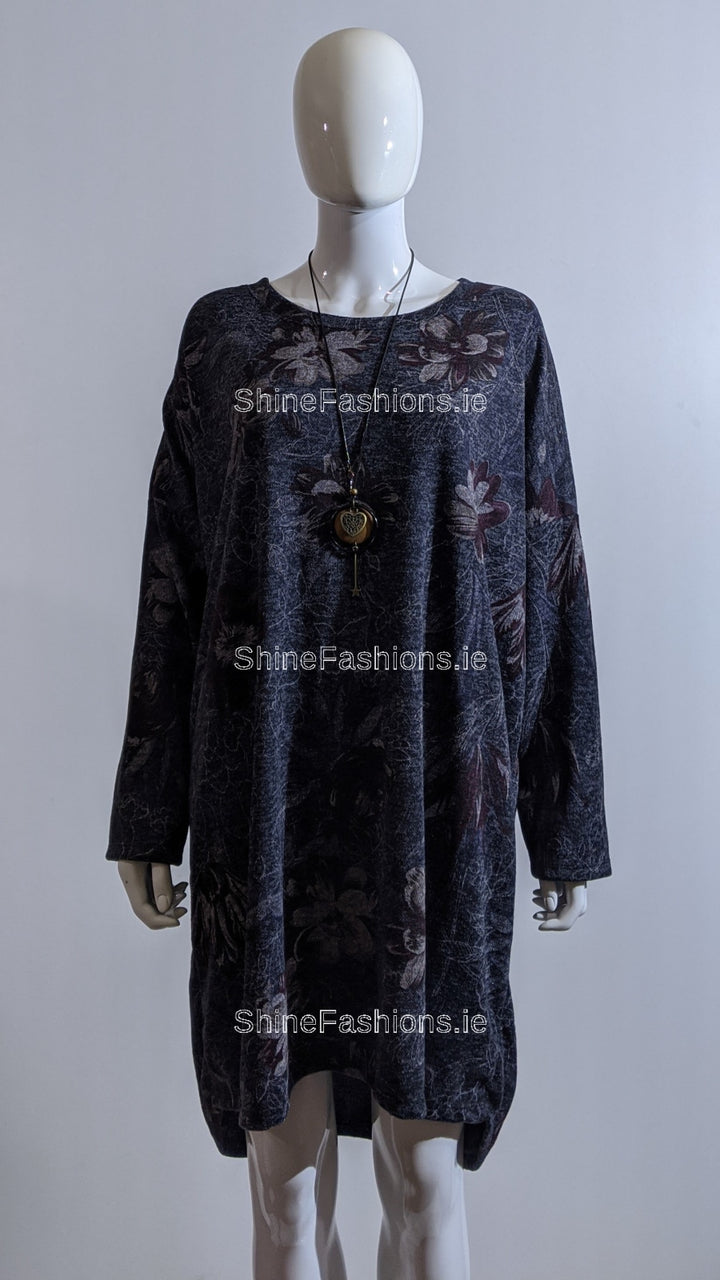 Navy Floral Pattern Warm Dress