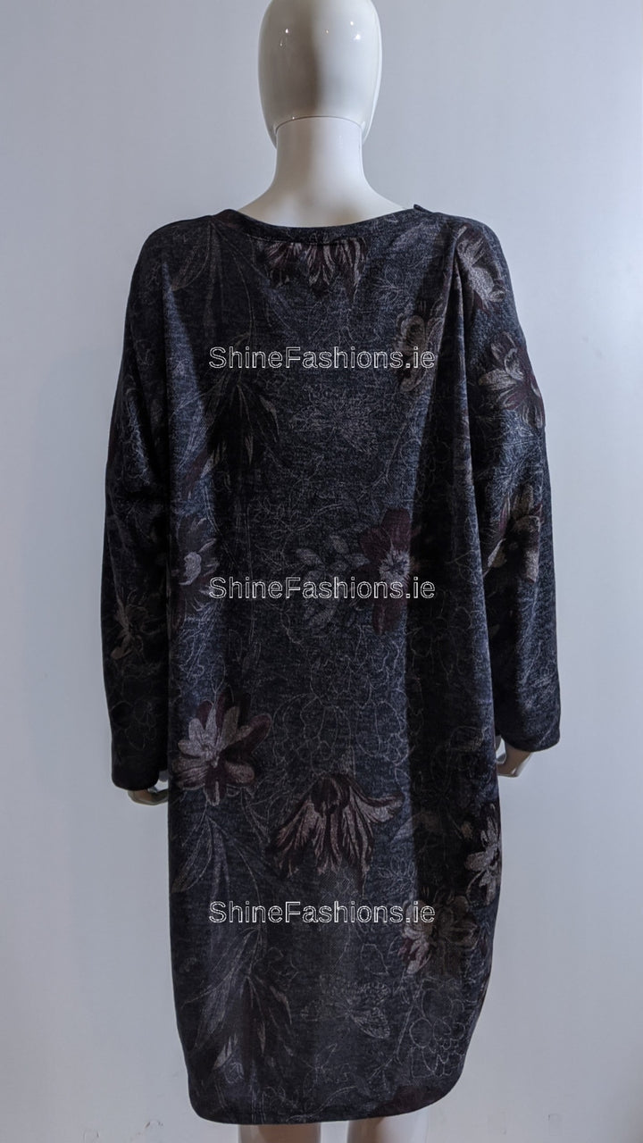 Navy Floral Pattern Warm Dress