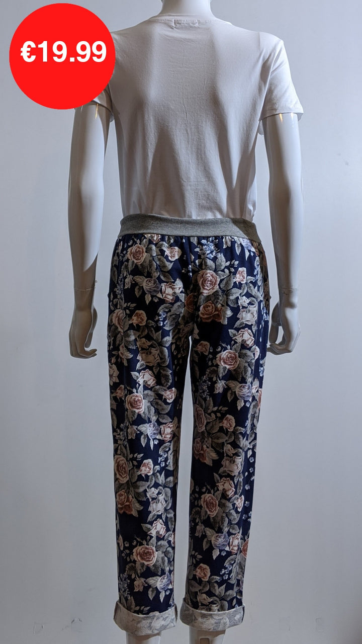 Navy Floral Print Magic Pants Joggers