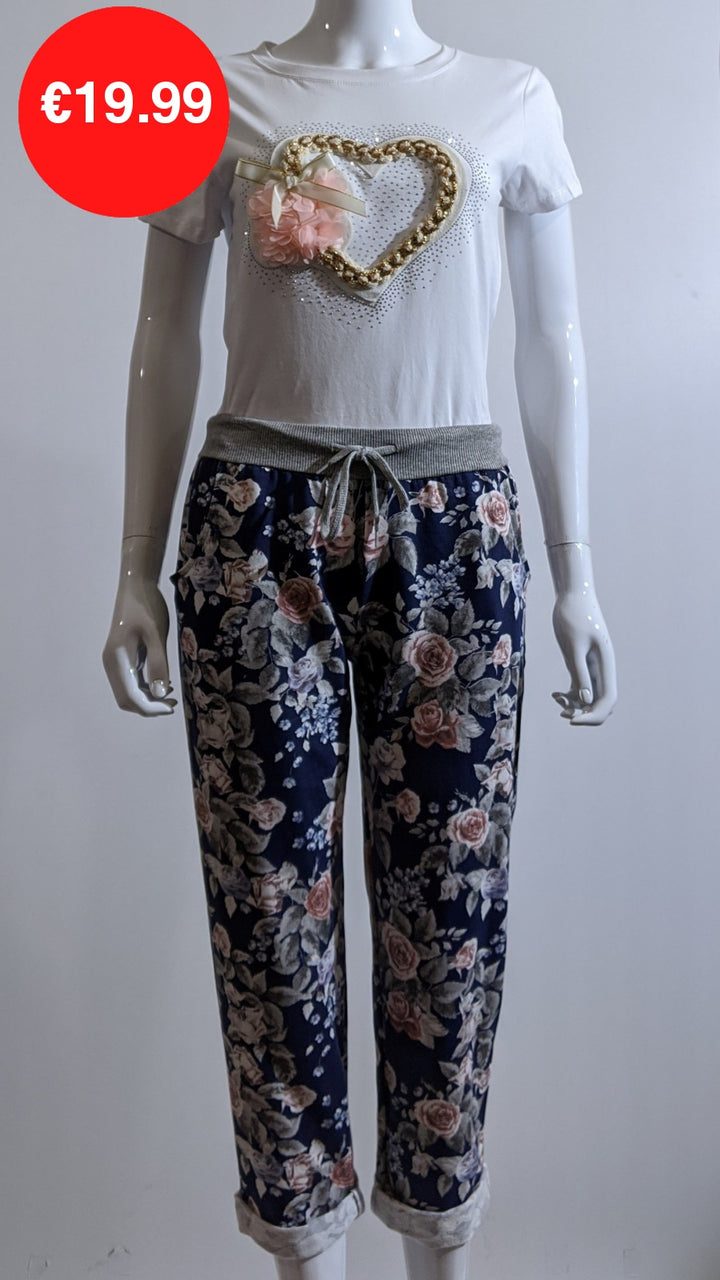 Navy Floral Print Magic Pants Joggers