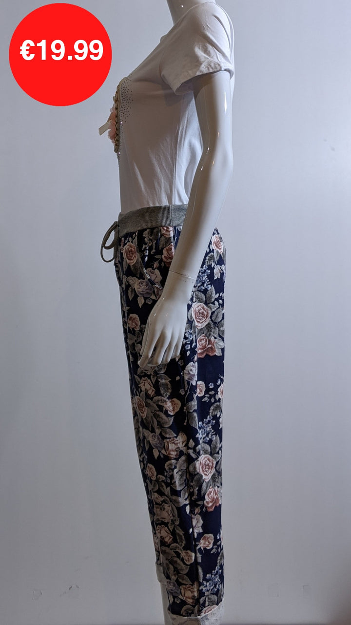 Navy Floral Print Magic Pants Joggers