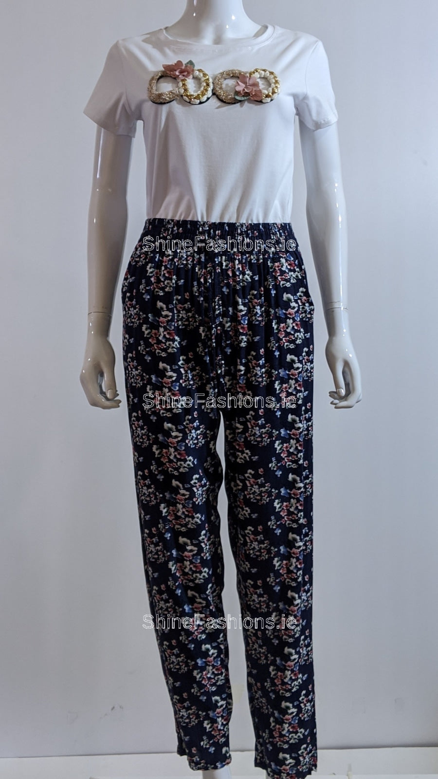 Navy Floral Printed Harem Trouser