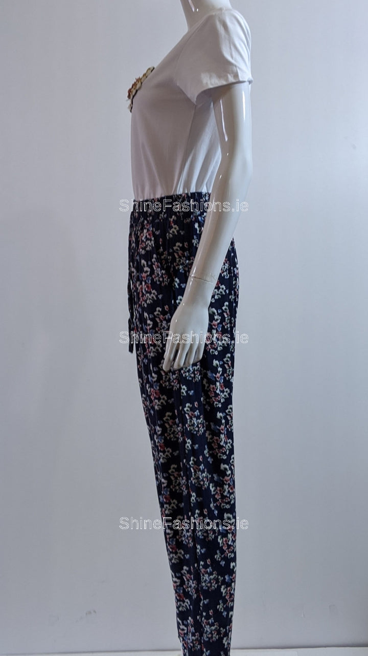 Navy Floral Printed Harem Trouser