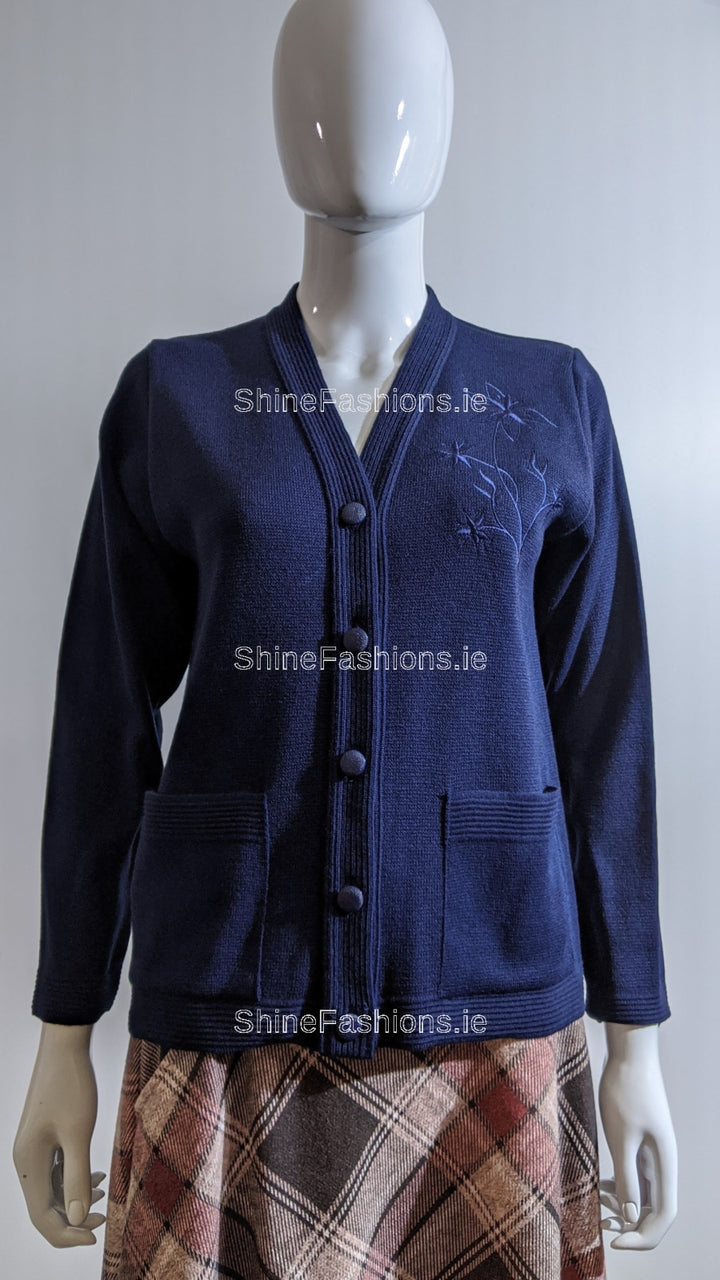 Navy V-Neck Button Pocket Cardigan