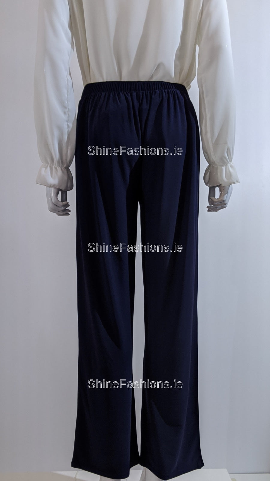 Navy Wide Leg Trousers with Elastic Waist