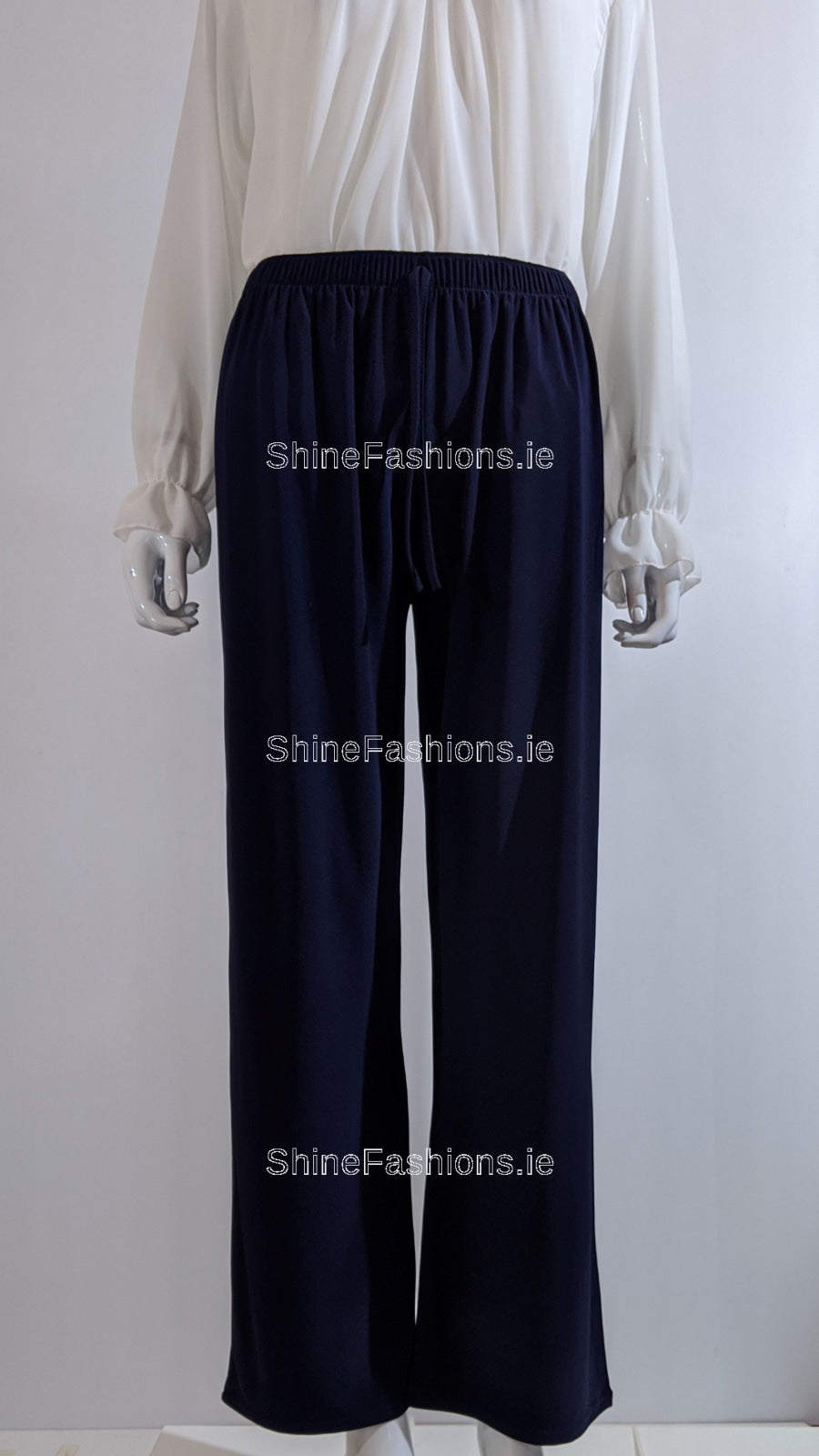 Navy Wide Leg Trousers with Elastic Waist
