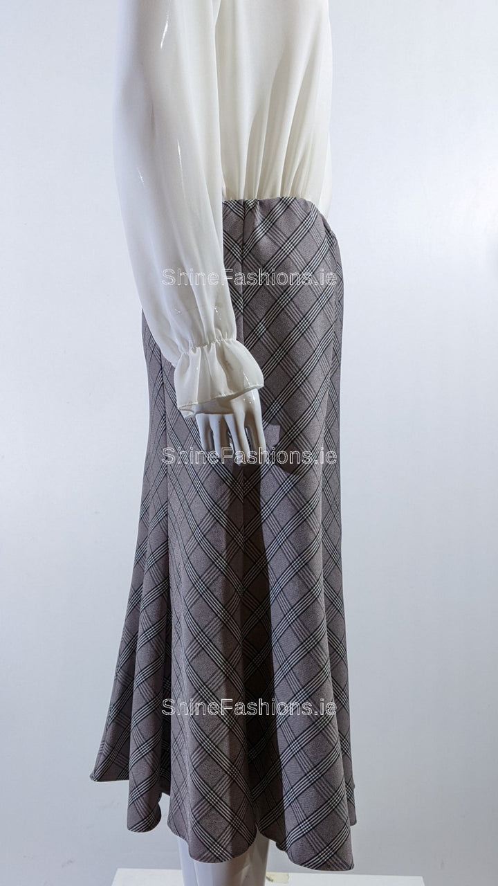 Pink Elasticated Lined A-Line Diamond Checked Skirt