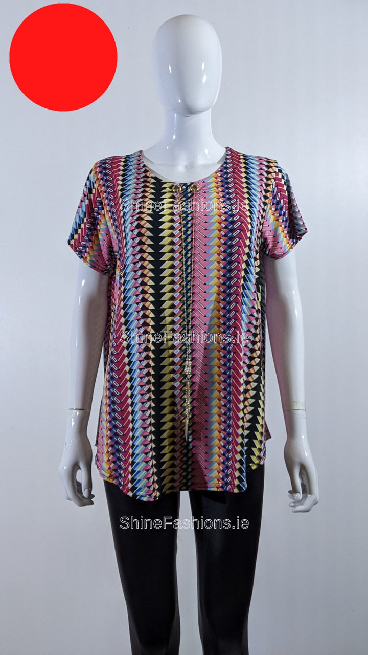 Pink Multi-Pattern Loose Necklace Top