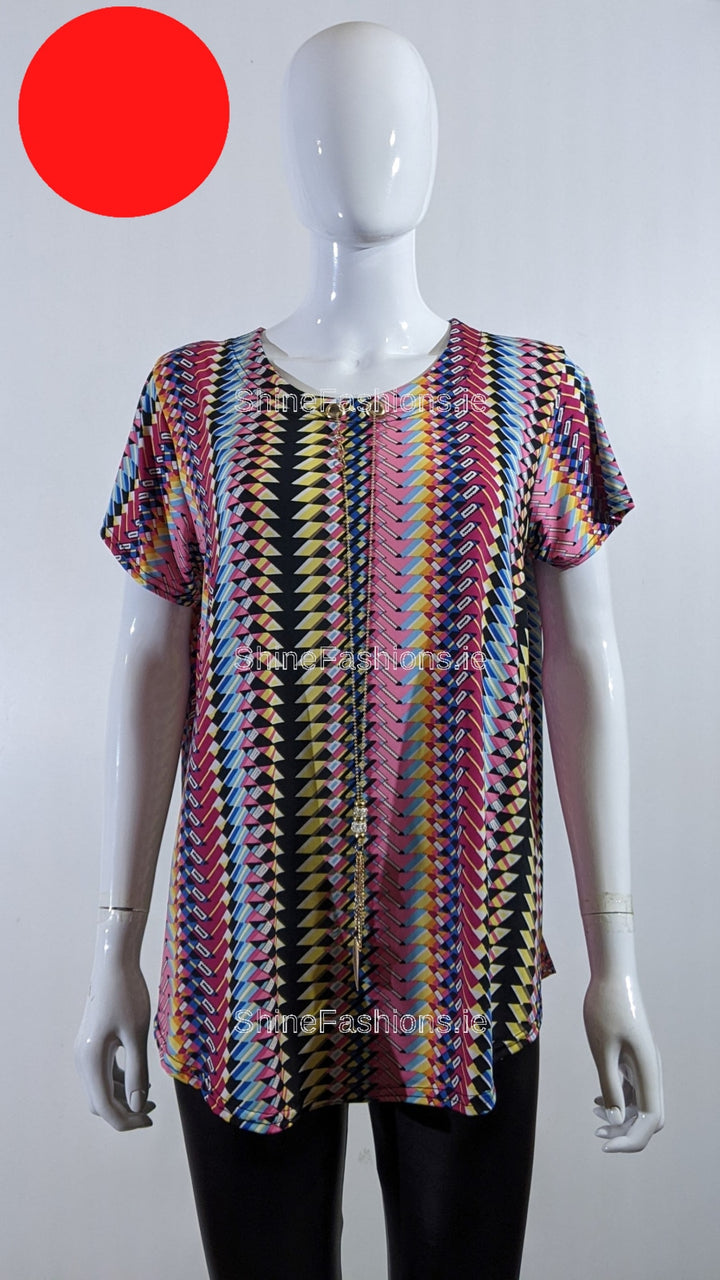 Pink Multi-Pattern Loose Necklace Top