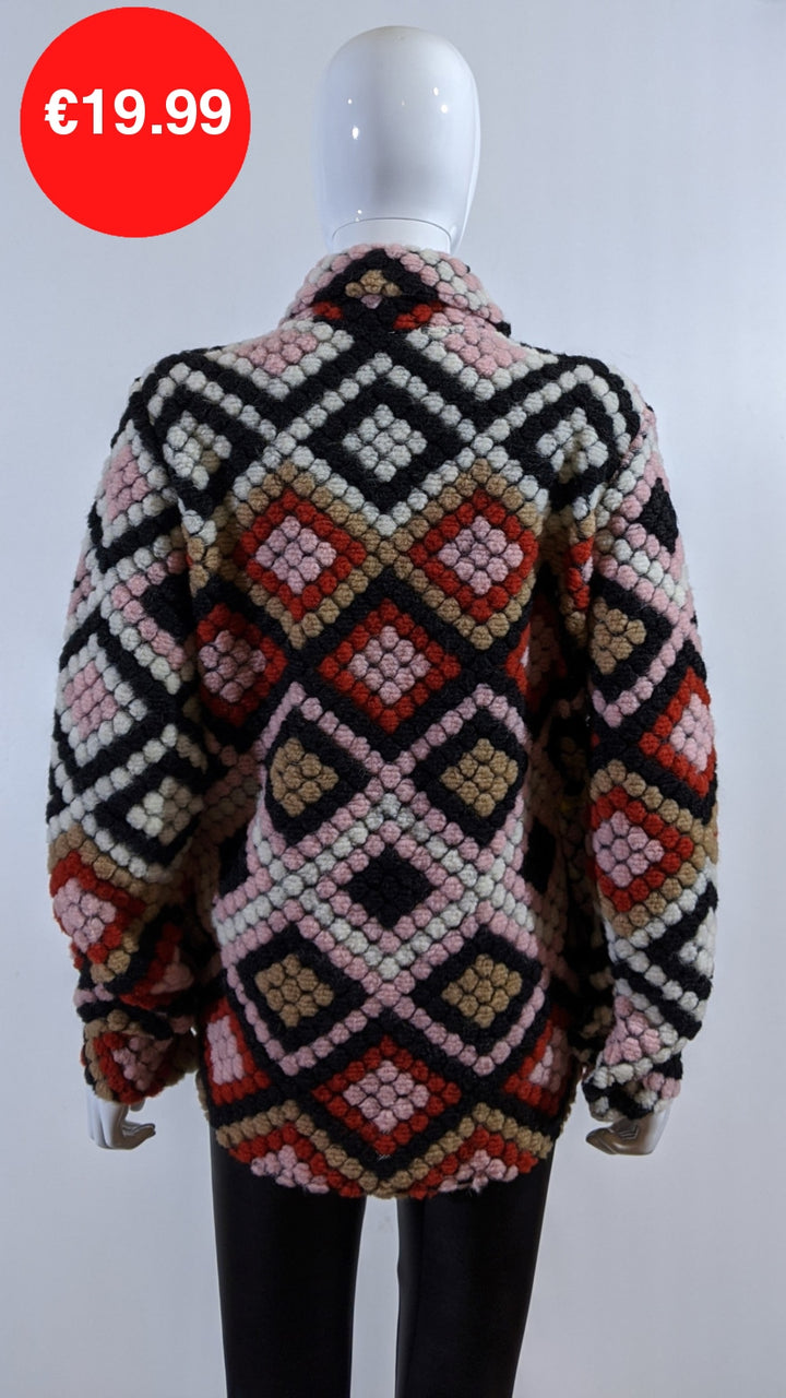 Pink Wool Blend Aztec Print Button Up Shacket