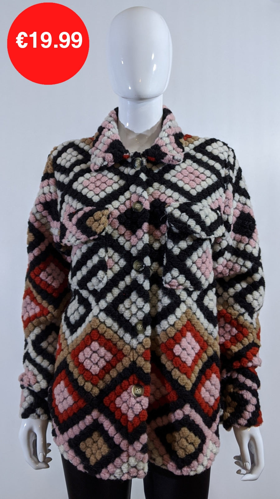 Pink Wool Blend Aztec Print Button Up Shacket