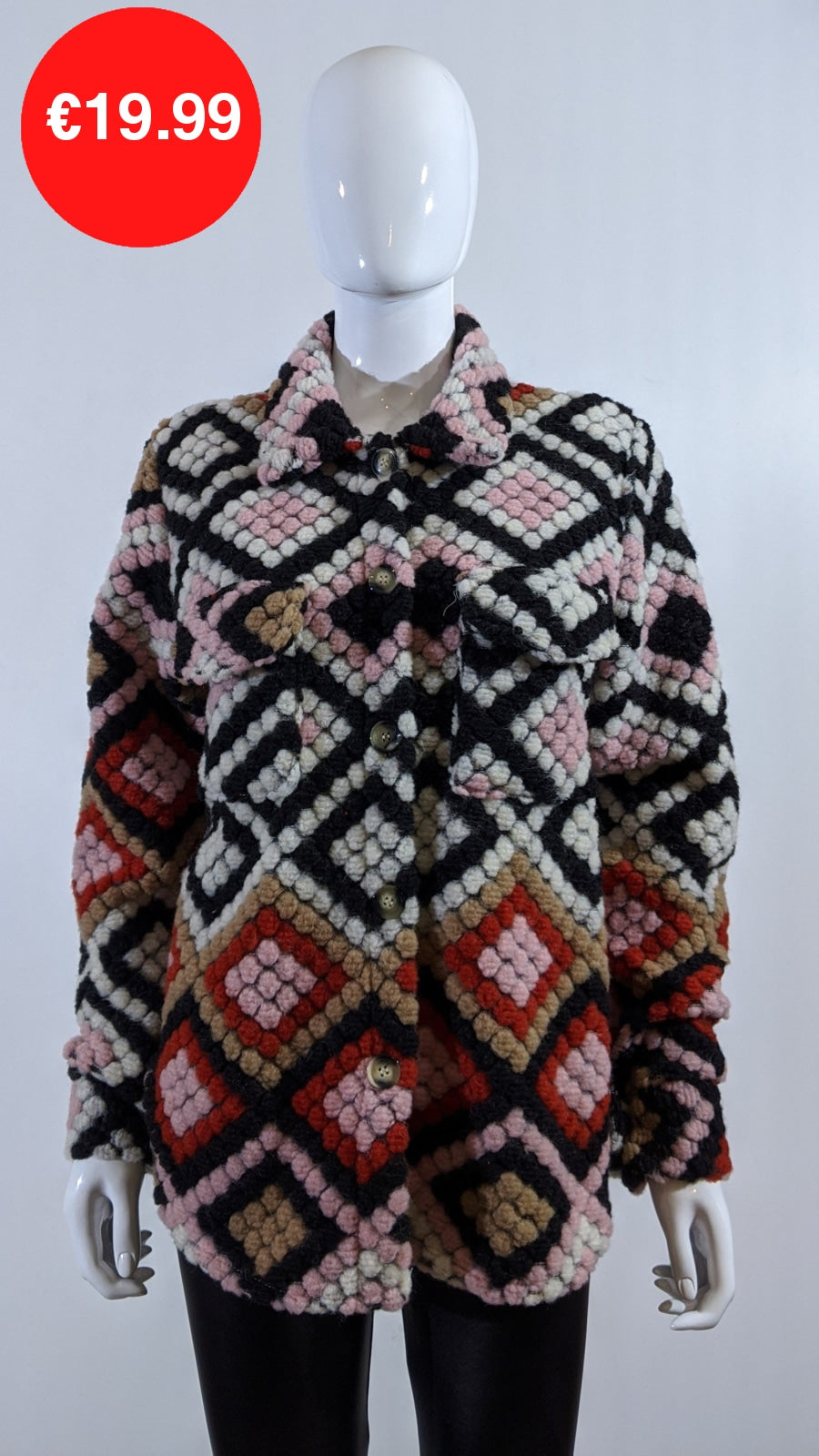 Pink Wool Blend Aztec Print Button Up Shacket