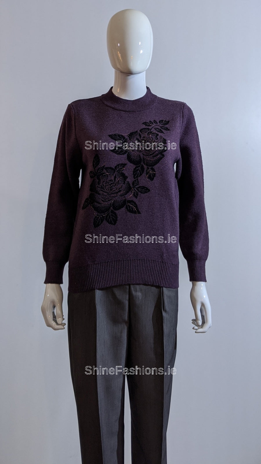 Purple Floral Pattern Glitter Design Jumper