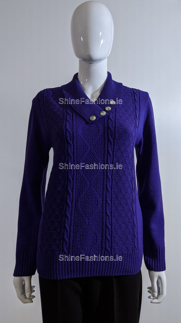 Purple Four Button Cable Knit Jumper